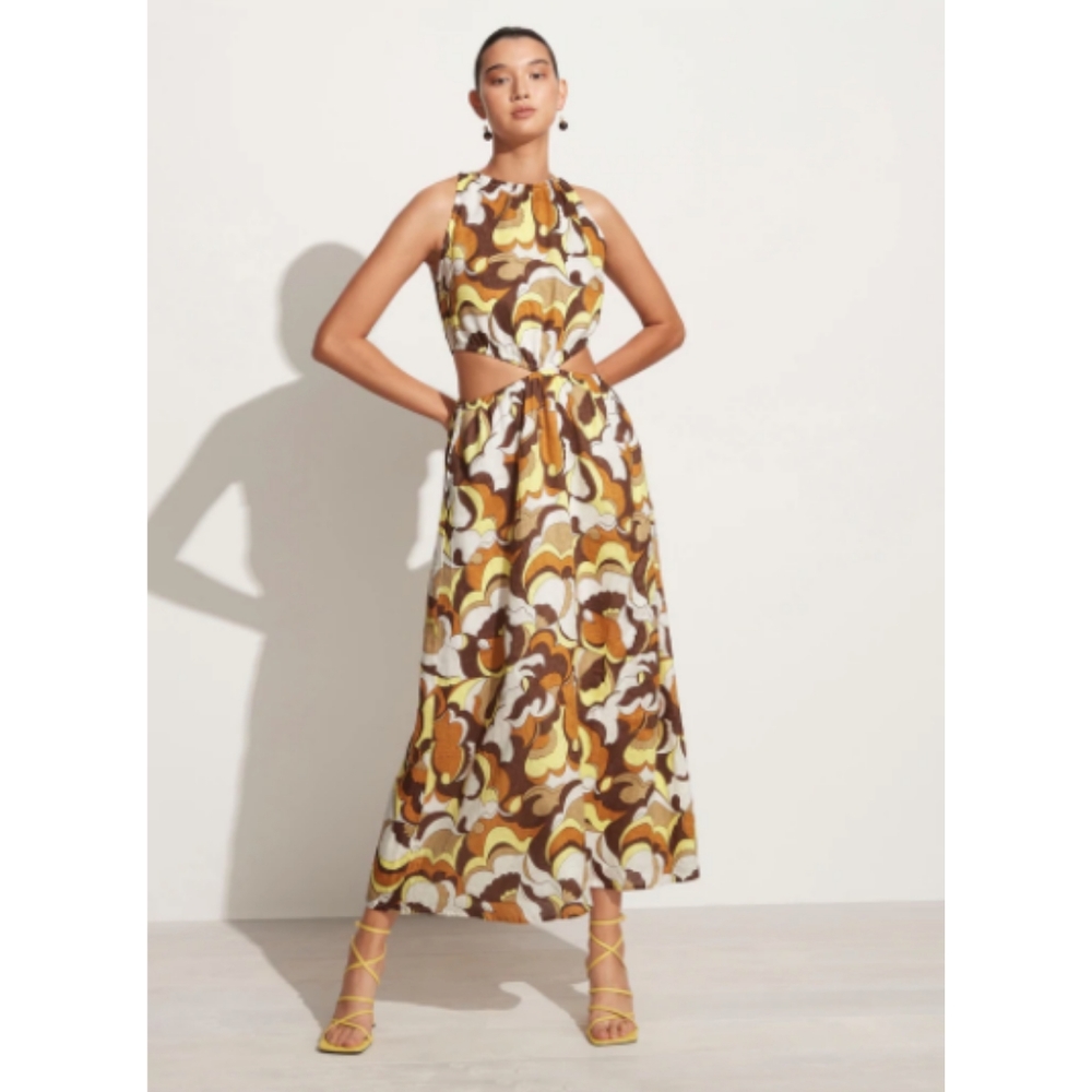 FAITHFUL THE BRAND Trapani Maxi Dress Onassis Print Cut-out Dress Size 6
